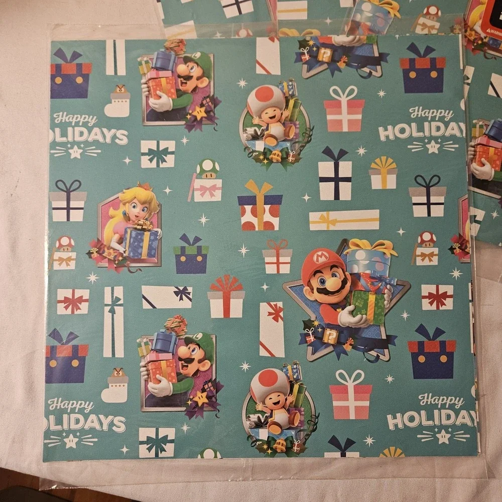 Nintendo Super Mario Christmas Holiday Wrapping Paper GAMESTOP PROMO